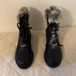 Women's Black Faux Fur Lace-Up Boots